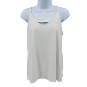 Bar III Halter Top WMNS S White Back Zip Strappy Mesh Lining V-Neck with Cut Out